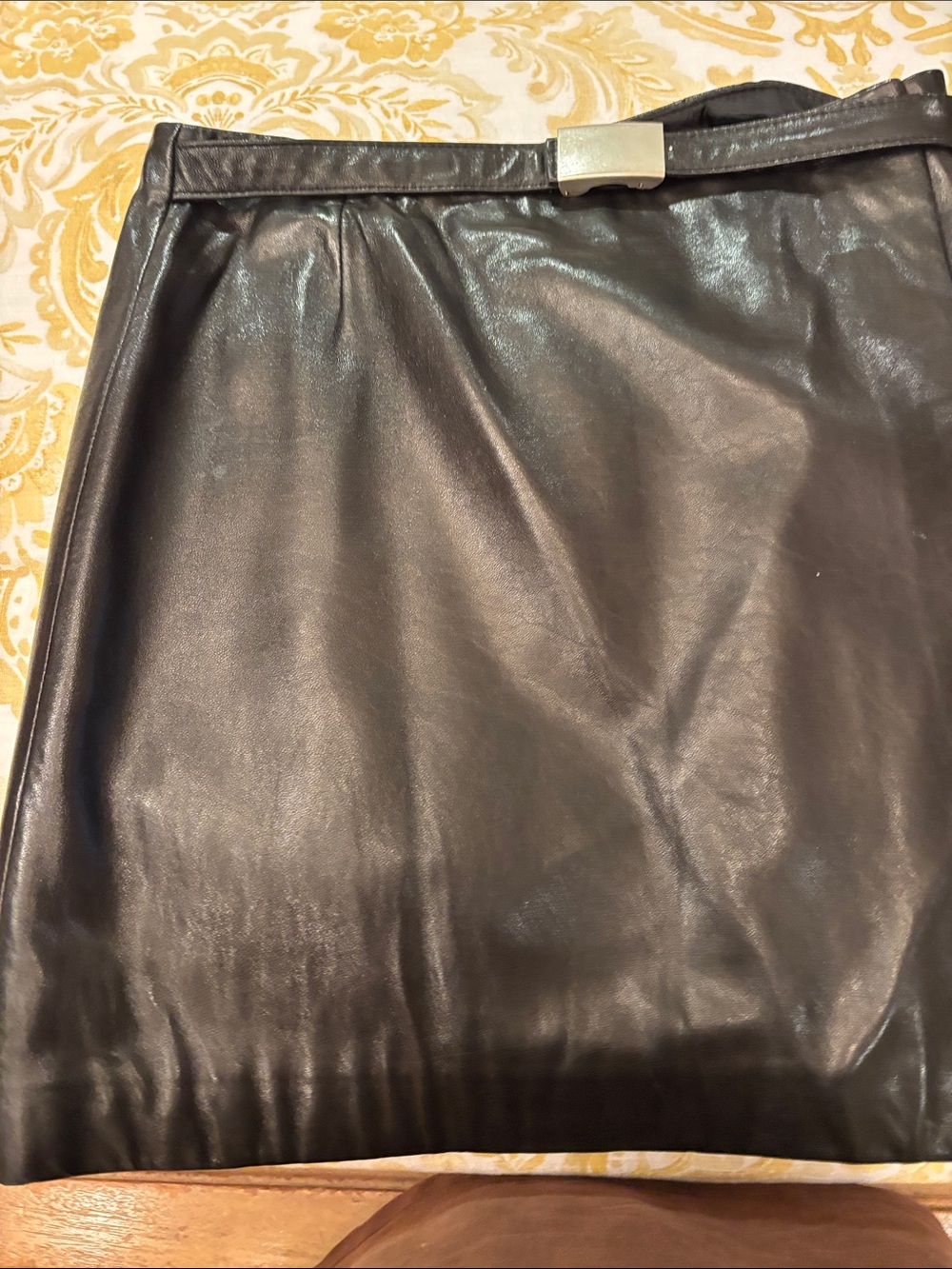 Banana Republic Black Leather Mini Skirt with Belt Accent